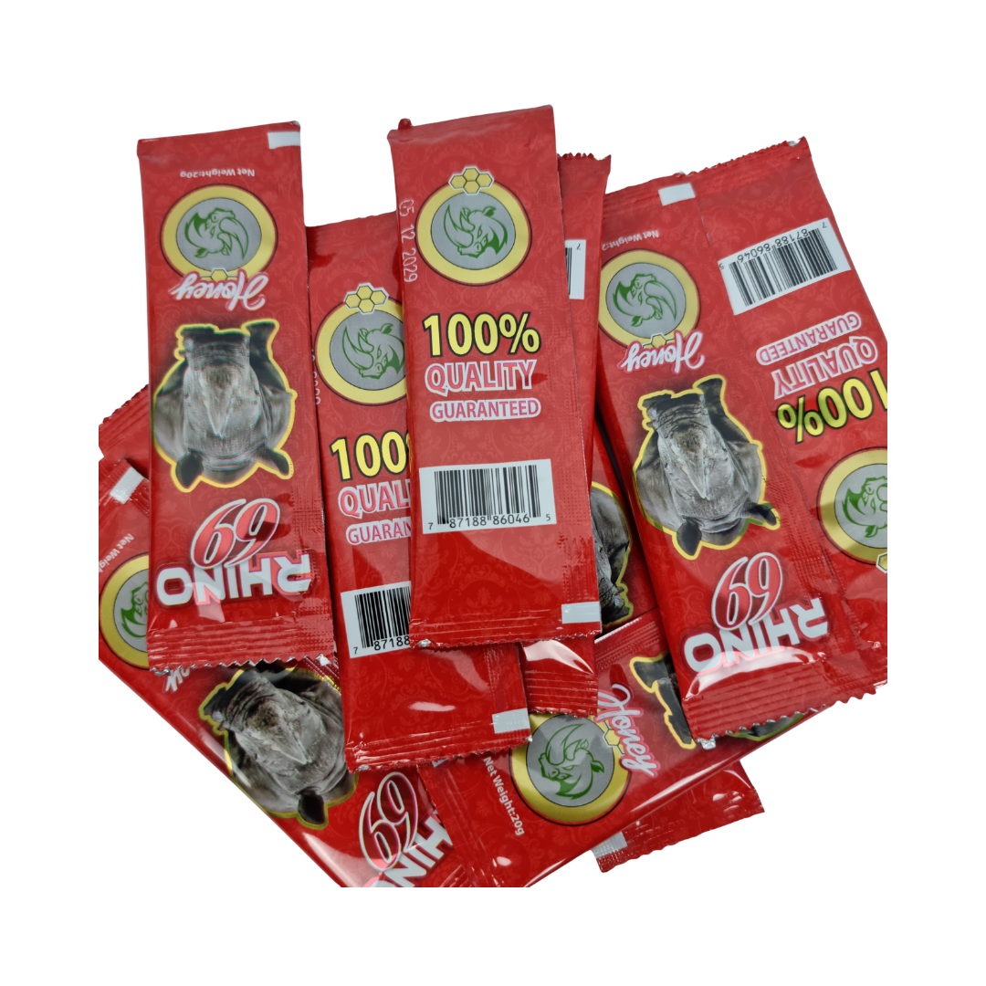 Miel Rhino Super Long 69 Caja con 12 Sobres Roja