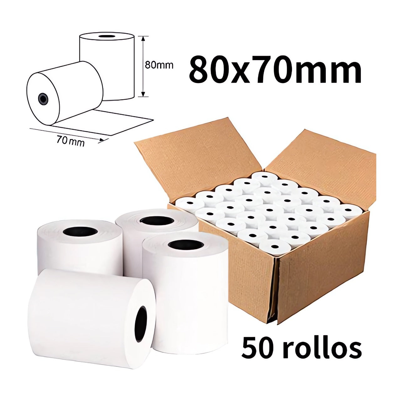 Caja de Papel Termico 80mm con 50 Pz